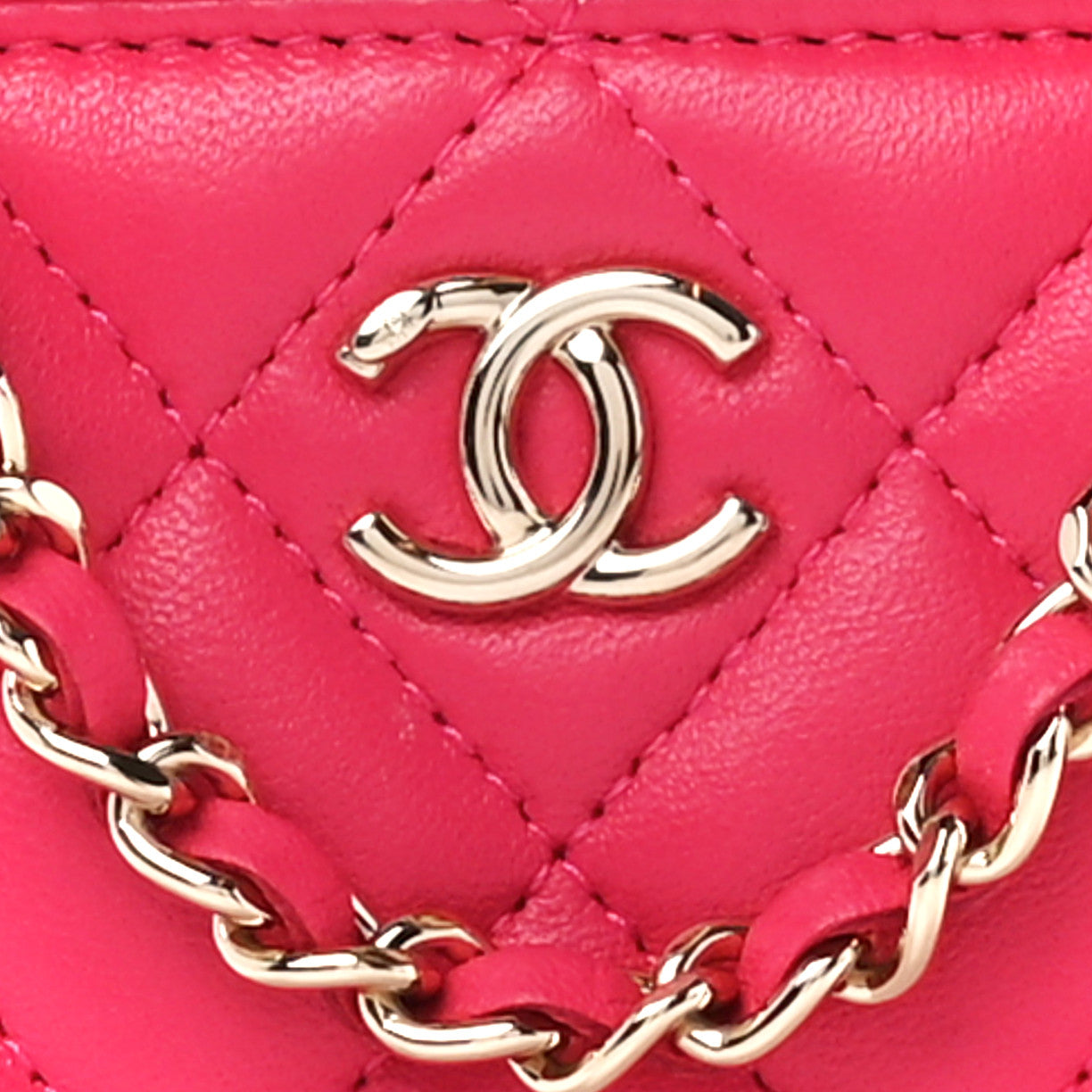 Lambskin Quilted Trendy Small Vanity Case With Chain Dark Pink