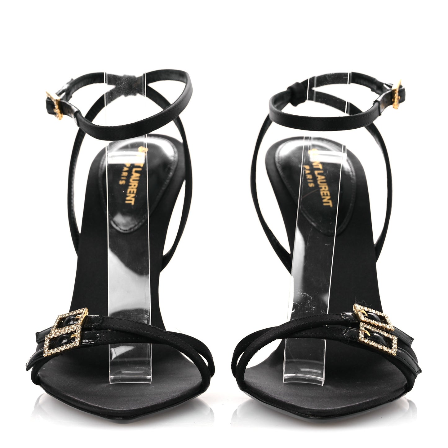 Calfskin Satin Crystal Gippy 110 Sandals 36 Black