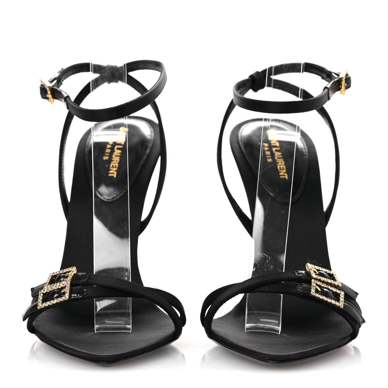 Saint Laurent Calfskin Satin Crystal Gippy 110 Sandals 36 Black 3 of 12