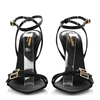 Saint Laurent Calfskin Satin Crystal Gippy 110 Sandals 36 Black 3 of 12