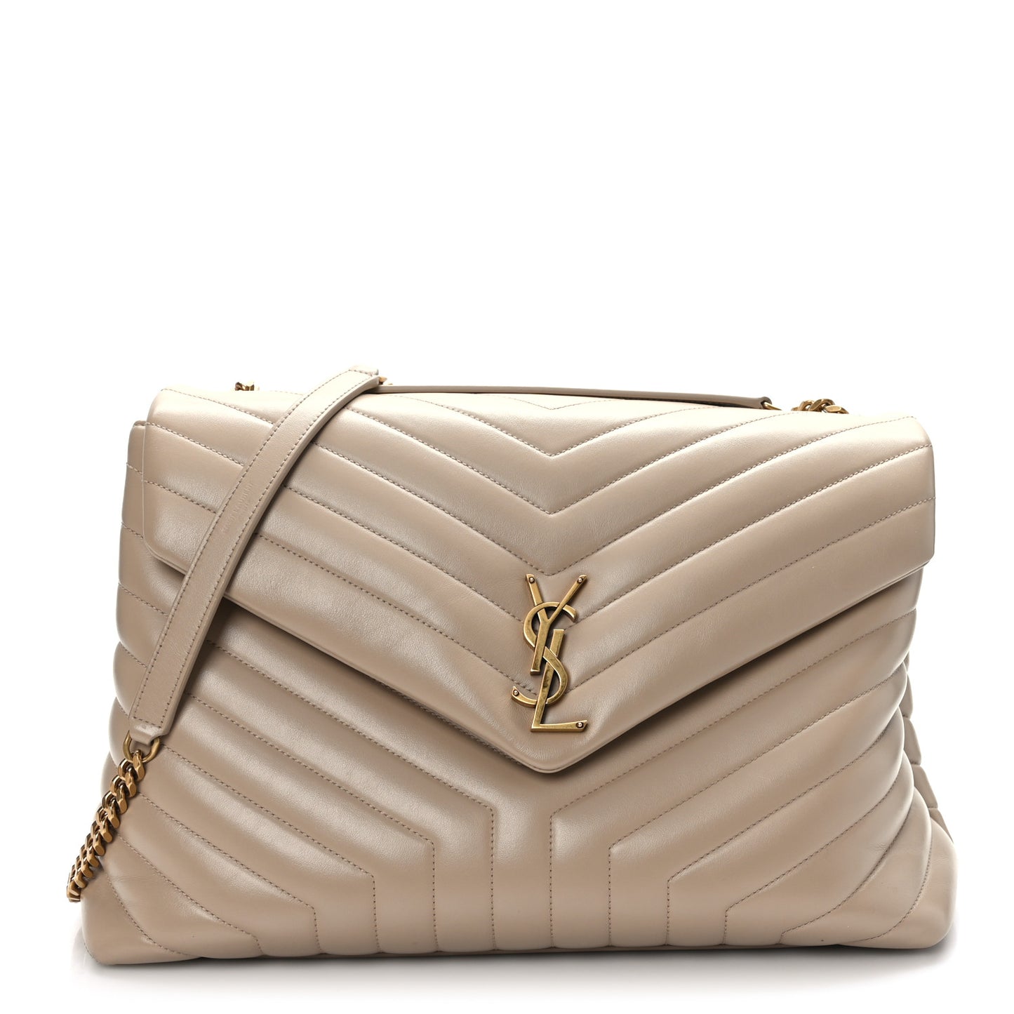 Calfskin Matelasse Large Loulou Monogram Chain Satchel Dark Beige