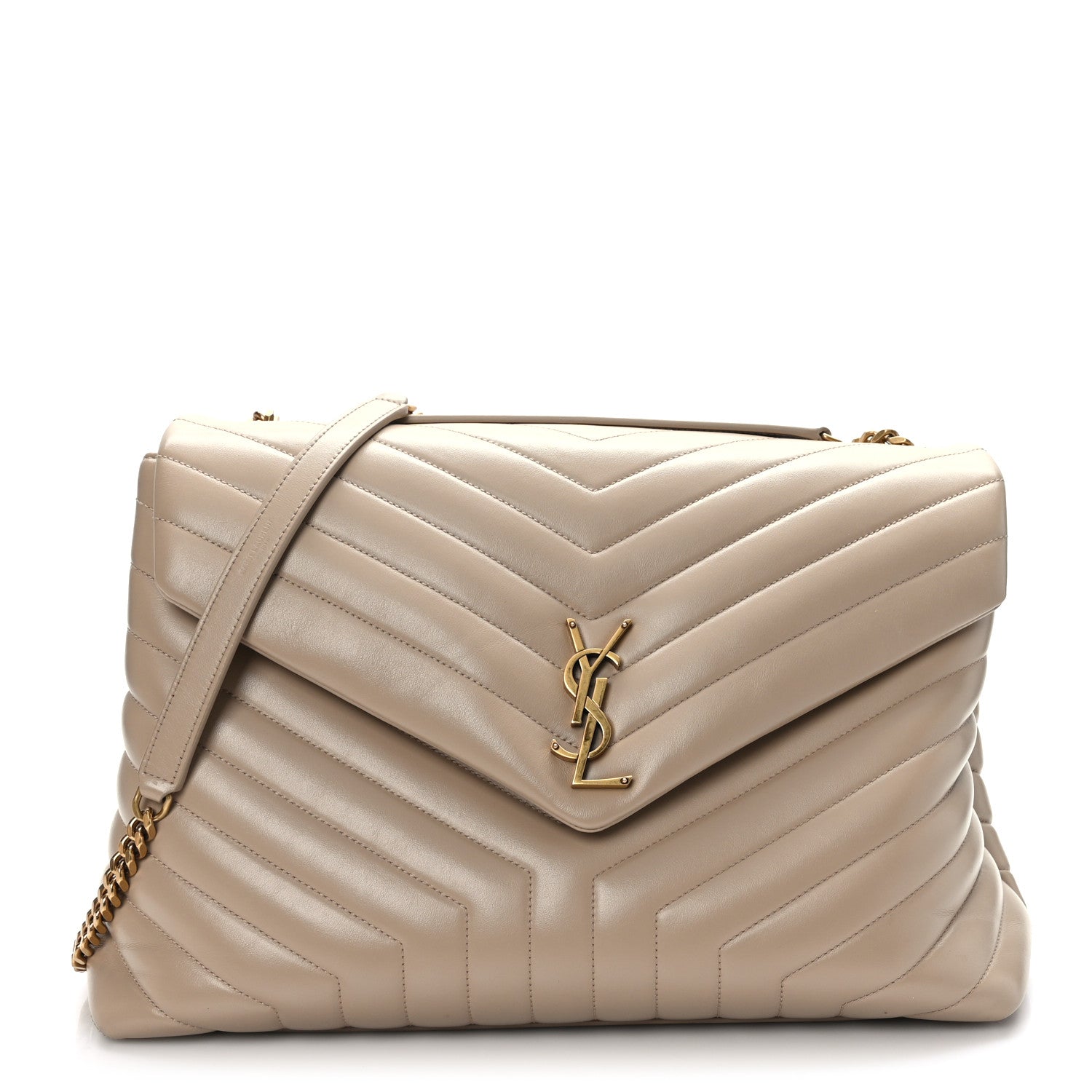 Saint Laurent Calfskin Matelasse Large Loulou Monogram Chain Satchel Dark Beige 1 of 9