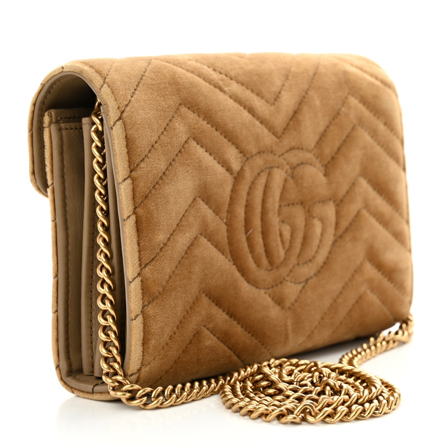 Velvet Matelasse GG Marmont Chain Wallet Taupe