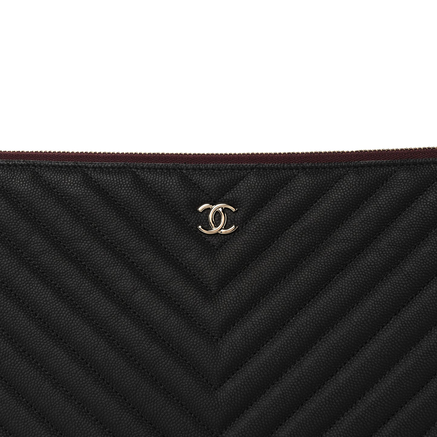 Caviar Flat Chevron Quilted Large Cosmetic Case Black