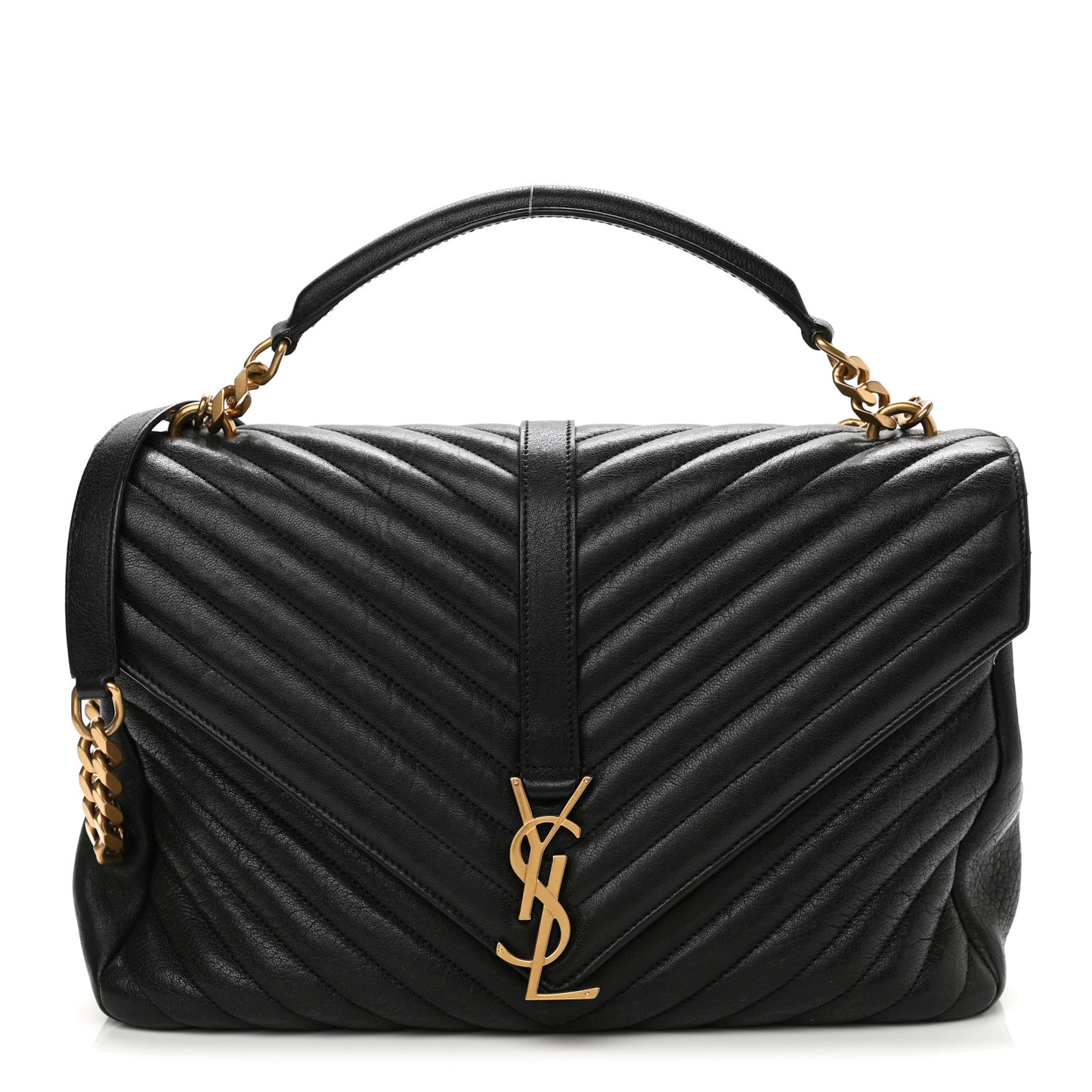Sheepskin Matelasse Chevron Monogram Large College Satchel Black