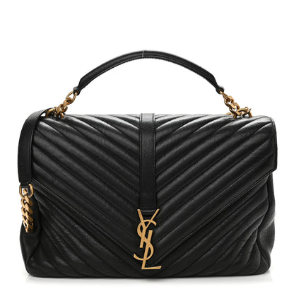Saint Laurent Sheepskin Matelasse Chevron Monogram Large College Satchel Black 1 of 11