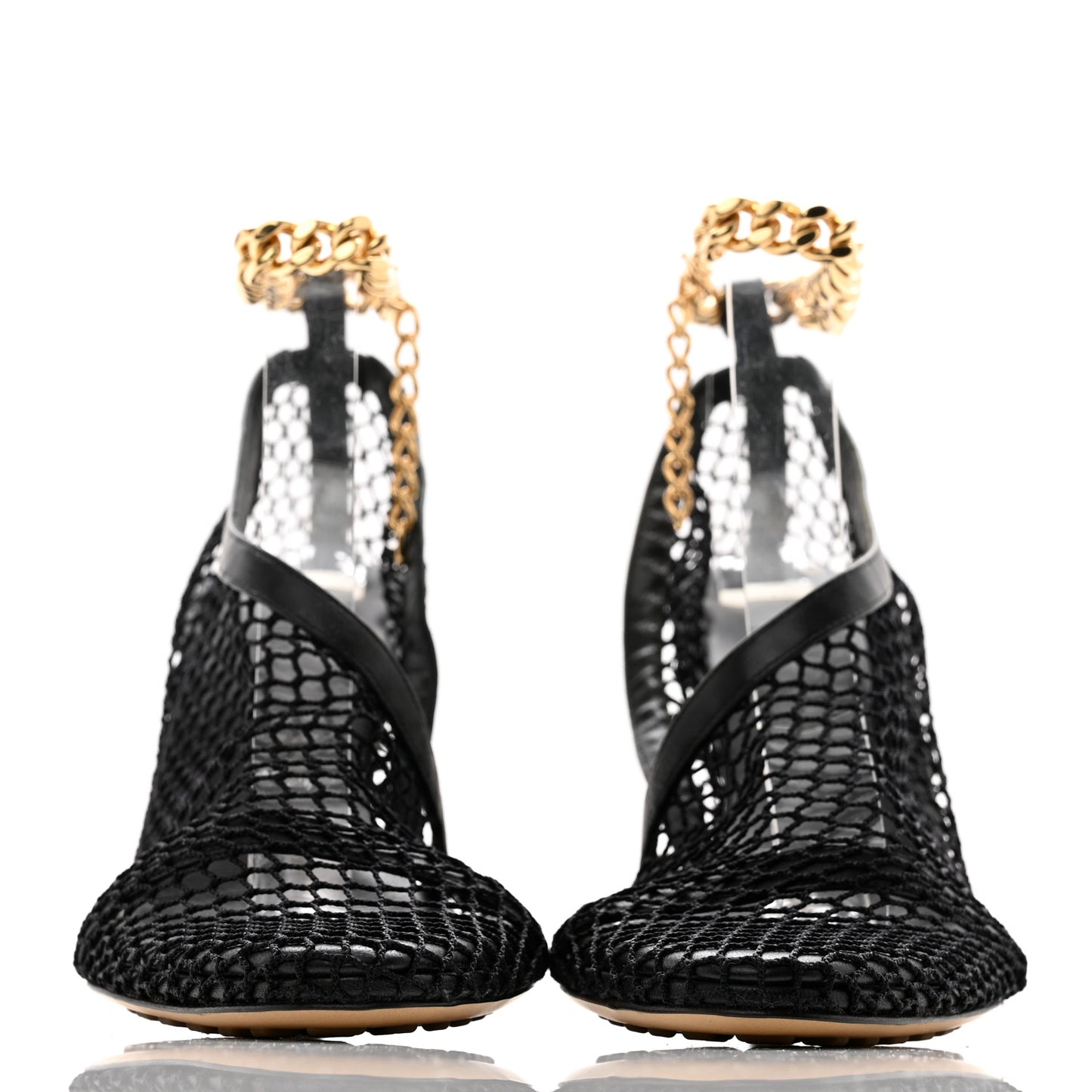 Mesh Nappa Chunky Chain Sandals 38 Black