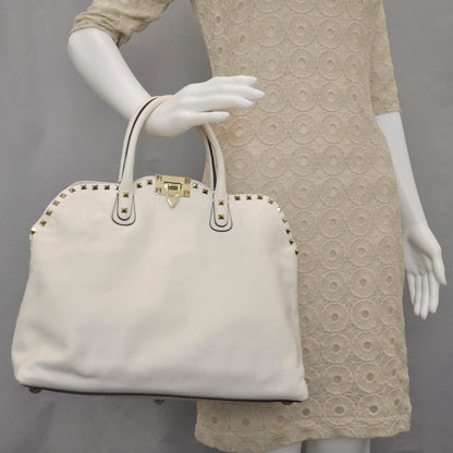 Valentino Garavani Leather Rockstud Dome Satchel White 2 of 9