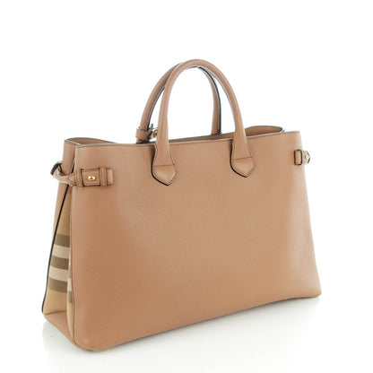 Burberry Grainy Calfskin House Check Large Banner Tote Dark Sand 3 of 7