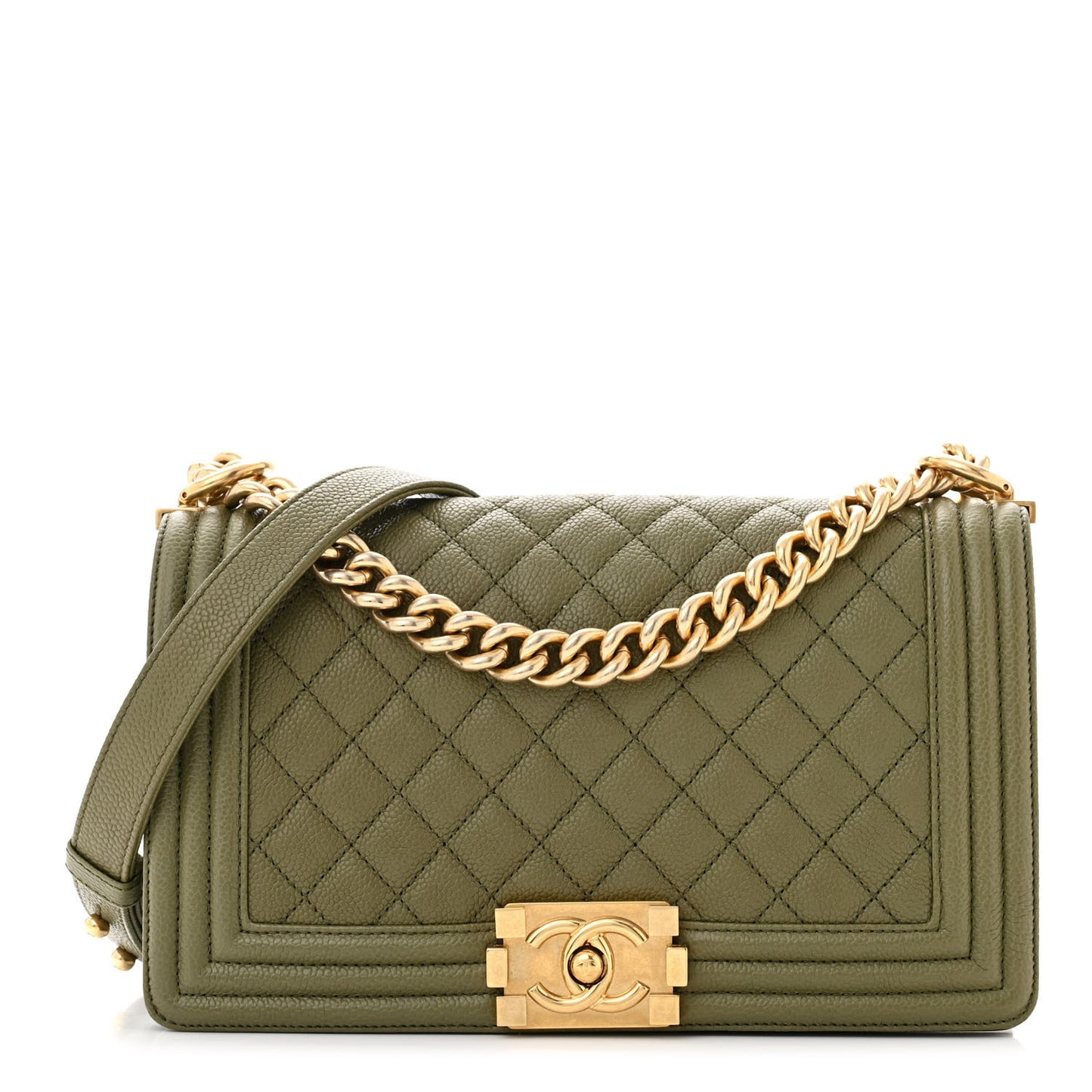 Caviar Quilted Medium Boy Flap Khaki