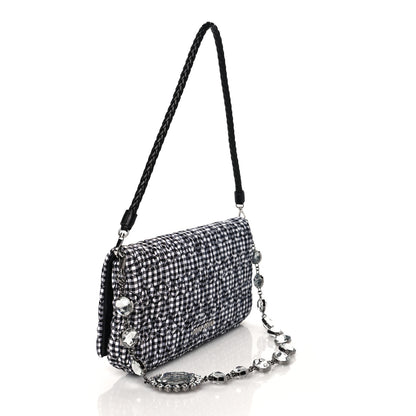 Miu Miu Nappa Matelasse Crystal Flap Clutch Black White 3 of 9