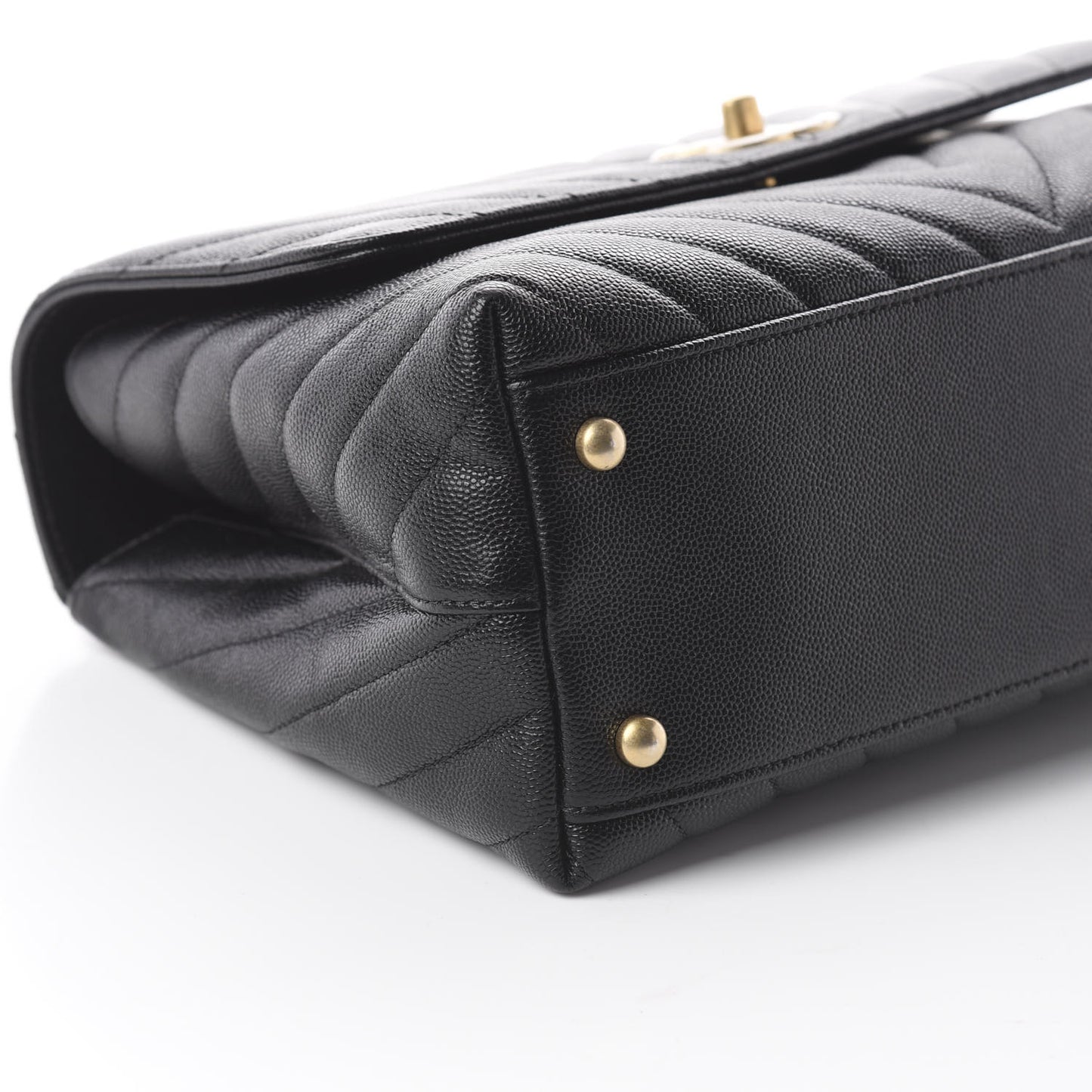 Caviar Chevron Quilted Small Coco Handle Flap Black