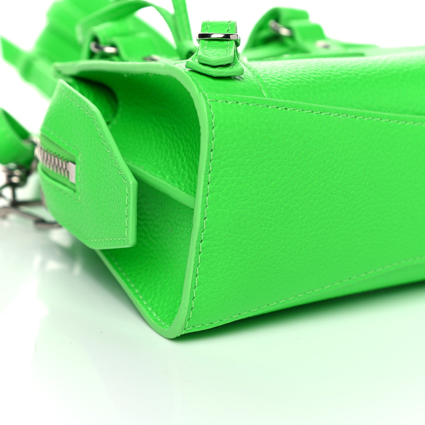 Grained Calfskin Neo Classic Silver Hardware Nano City Crossbody Fluo Green