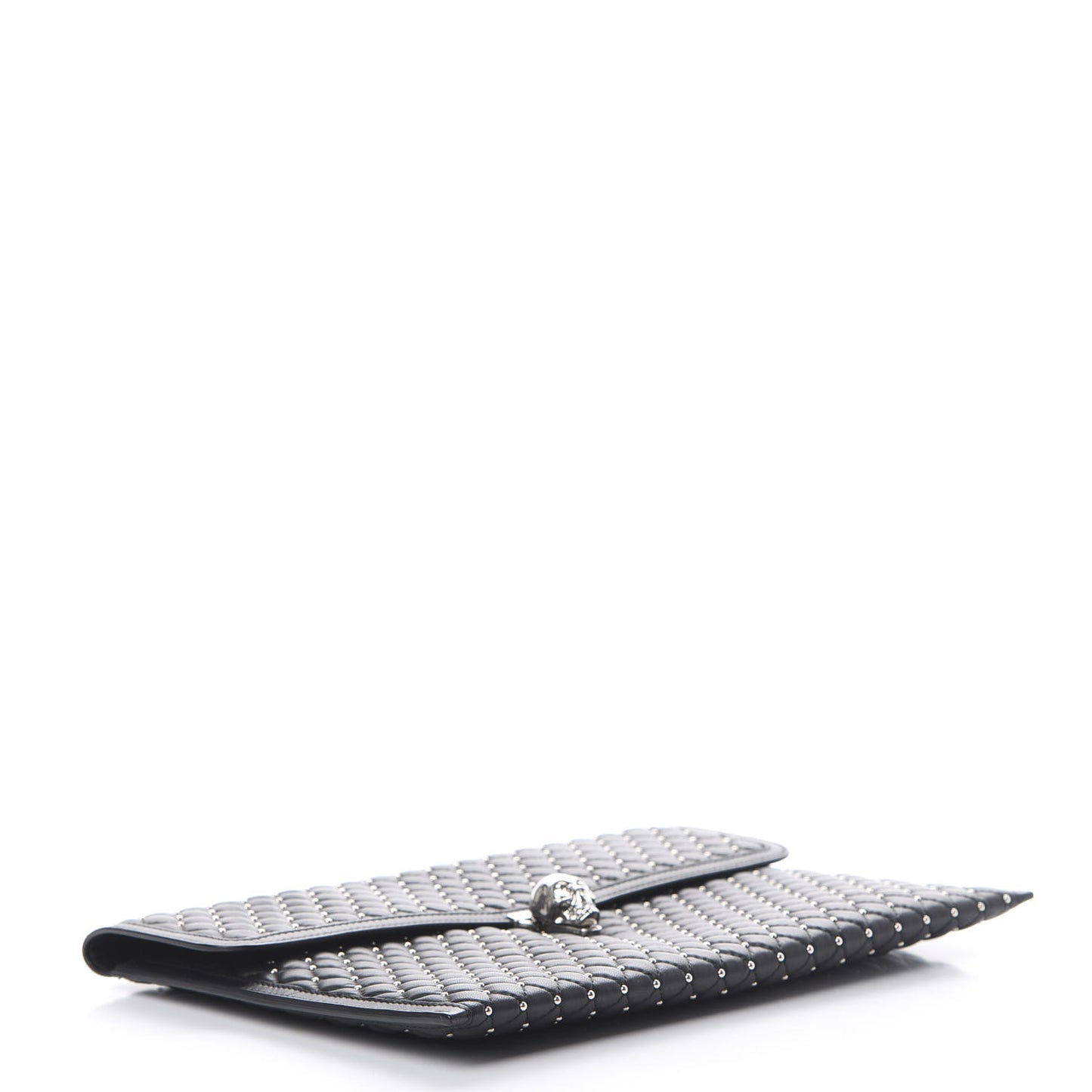 Calfskin Studded Skull Envelope Clutch Black