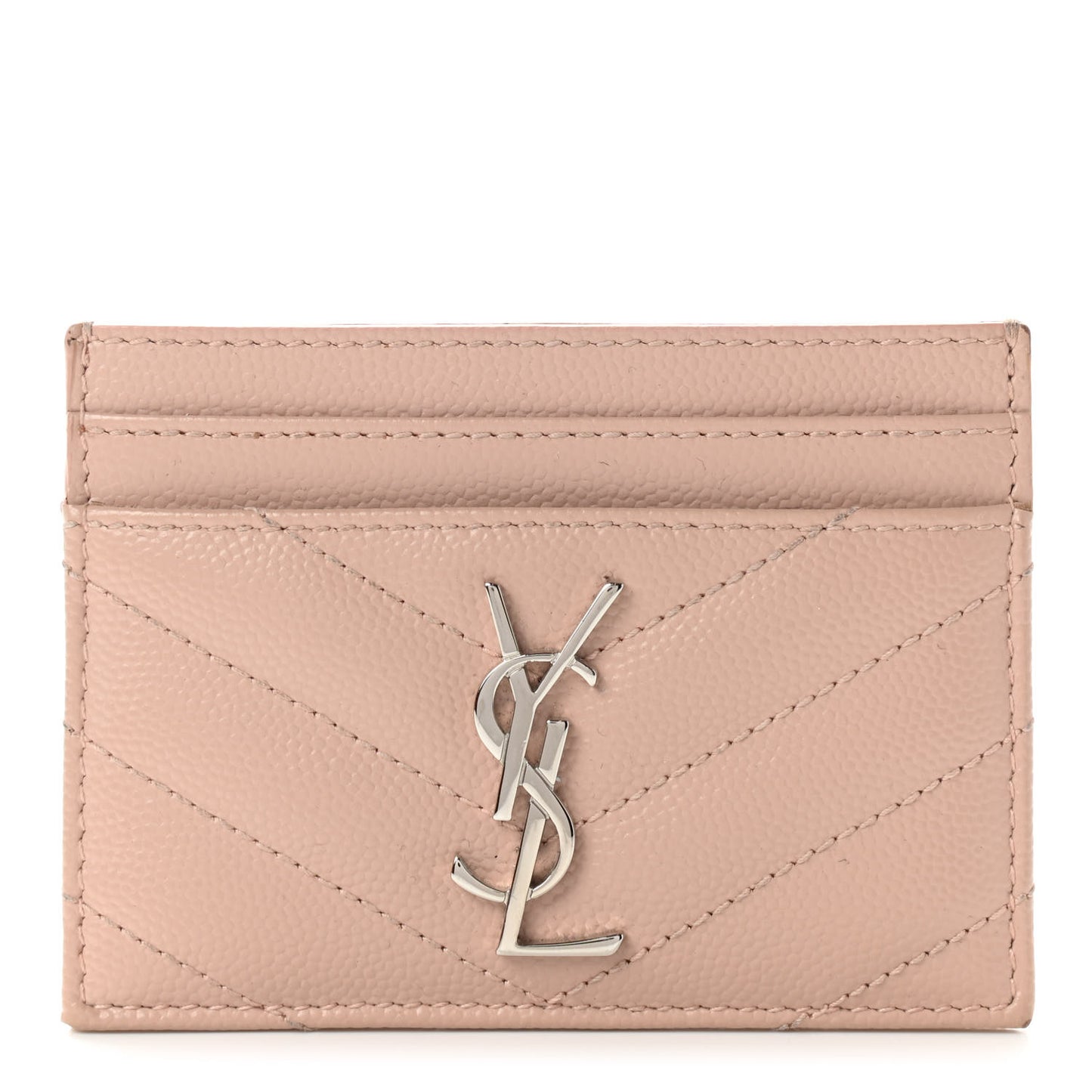 Grain De Poudre Matelasse Chevron Monogram Credit Card Case Pale Pink