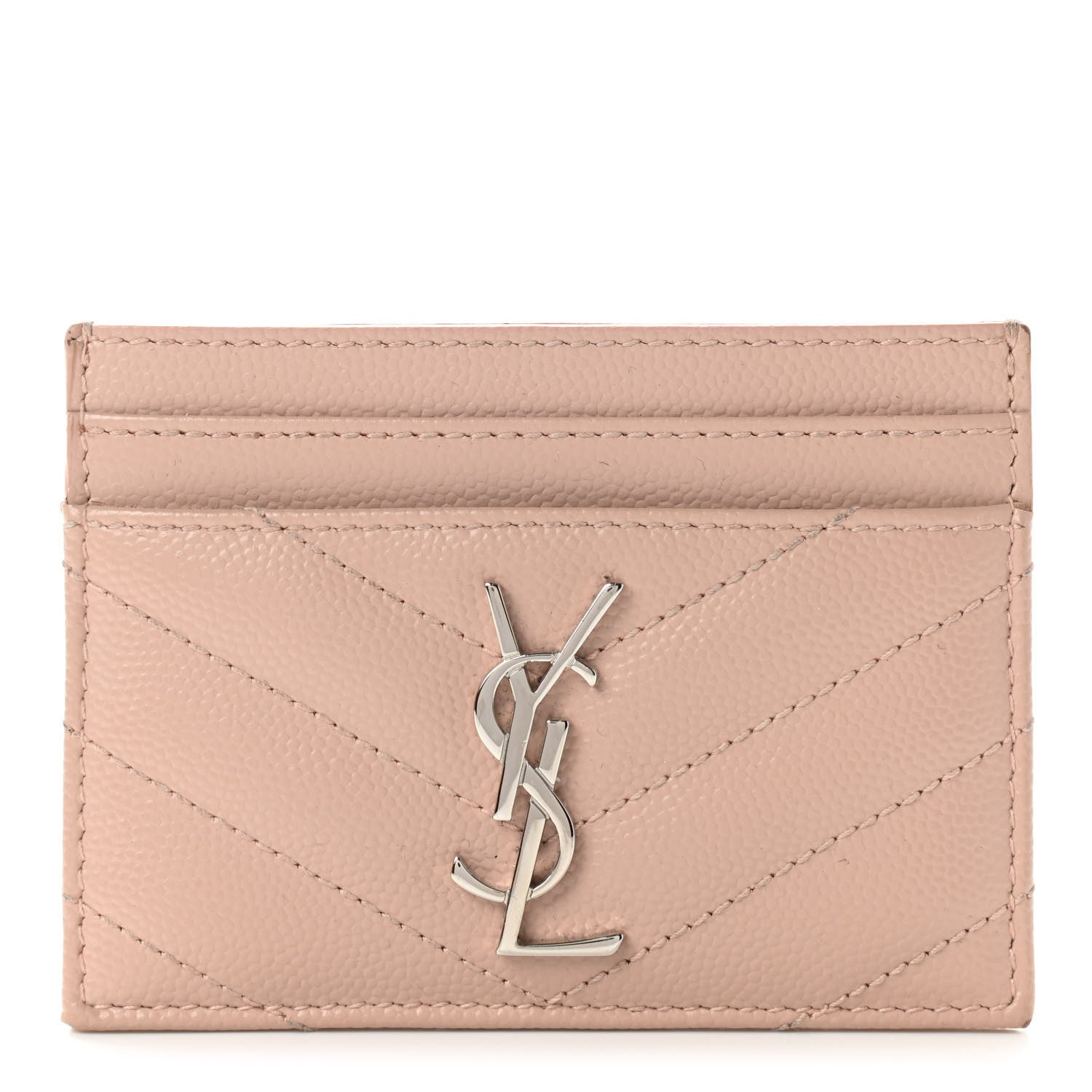 Saint Laurent Grain De Poudre Matelasse Chevron Monogram Credit Card Case Pale Pink 1 of 9