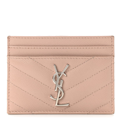 Saint Laurent Grain De Poudre Matelasse Chevron Monogram Credit Card Case Pale Pink 1 of 9