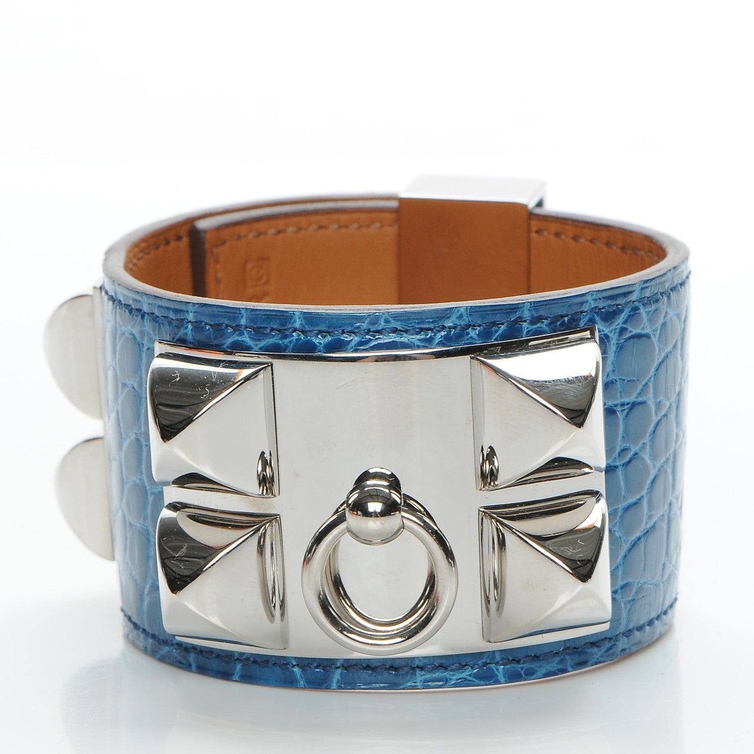 Hermes Shiny Alligator Collier De Chien CDC Bracelet Blue Jean 3 of 9