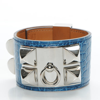 Hermes Shiny Alligator Collier De Chien CDC Bracelet Blue Jean 3 of 9
