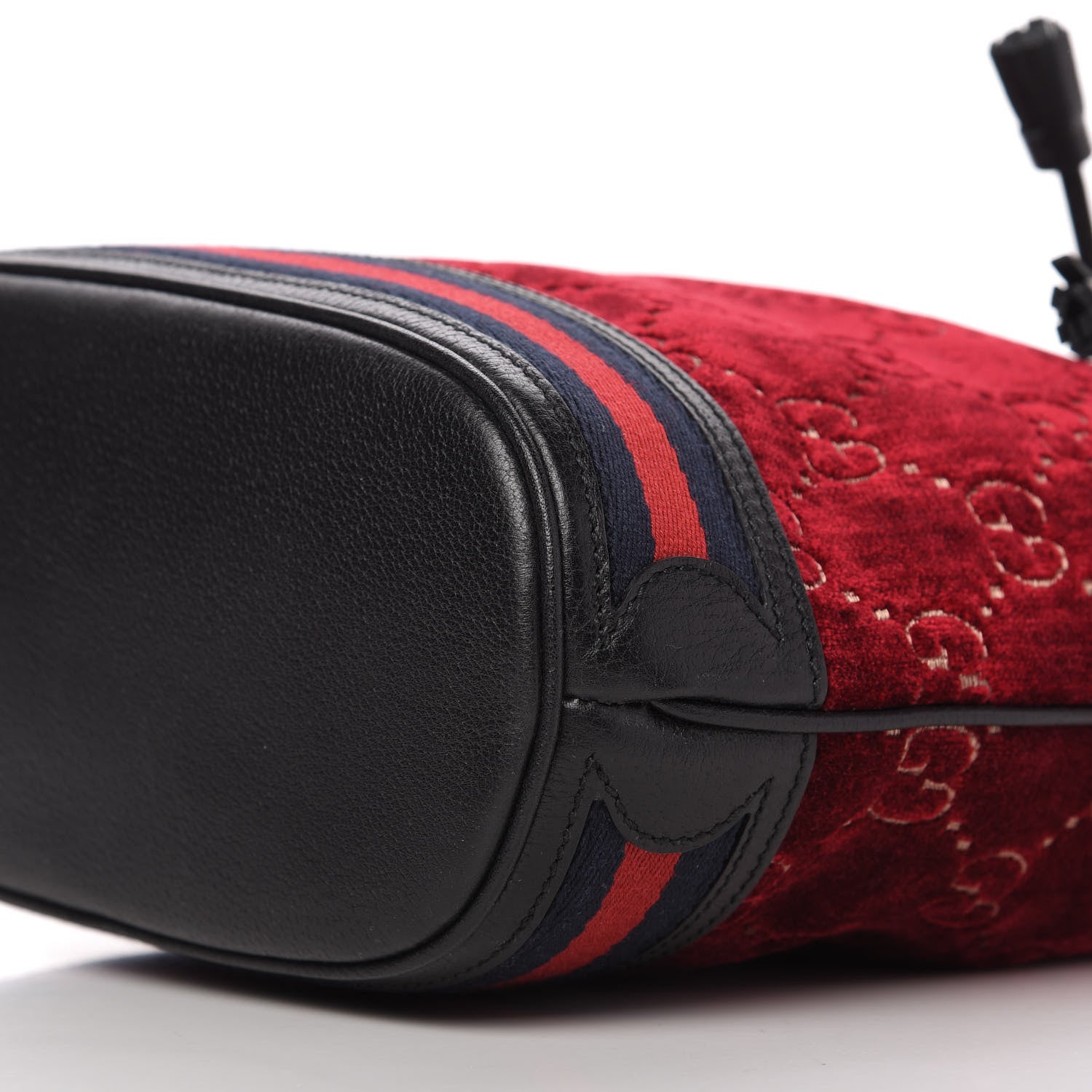 Gucci Velvet GG Monogram Textured Calfskin Web Bucket Bag Red Cipria Black 7 of 10