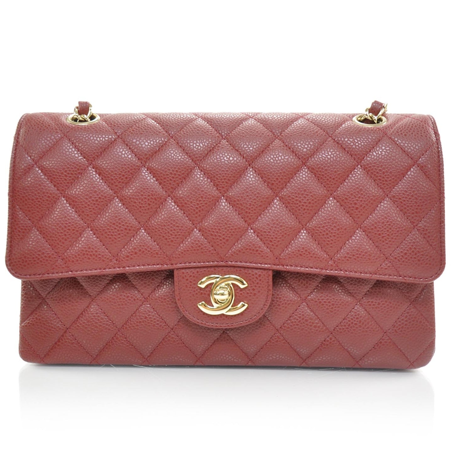 Caviar Quilted Medium Double Flap Red
