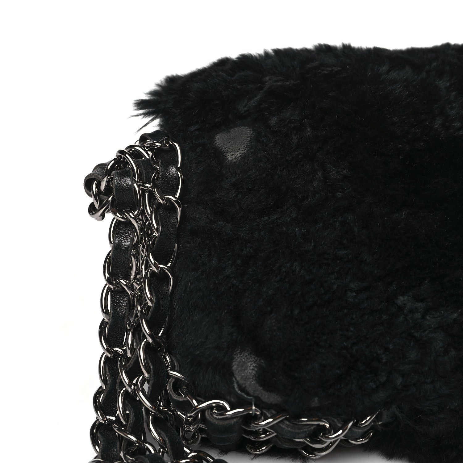 Chanel Orylag Rabbit Fur Triple Chain Single Flap Black 10 of 11