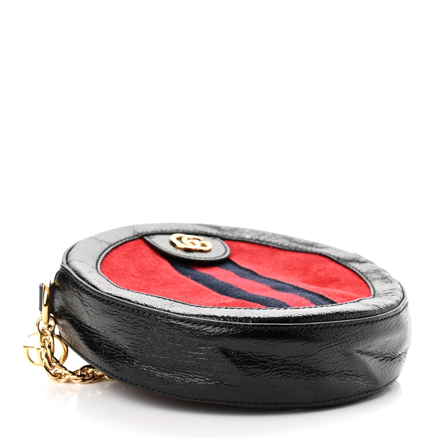 Suede Patent Web Mini Ophidia Round Shoulder Bag Hibiscus Red Black