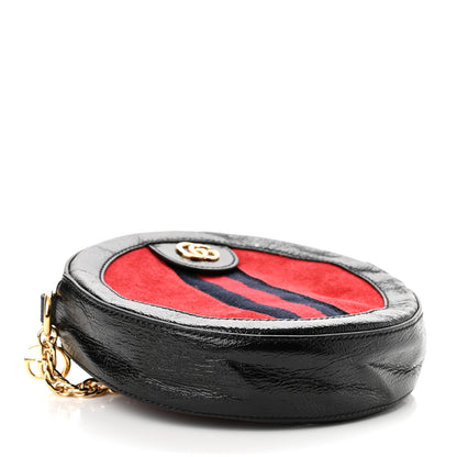 Gucci Suede Patent Web Mini Ophidia Round Shoulder Bag Hibiscus Red Black 4 of 10