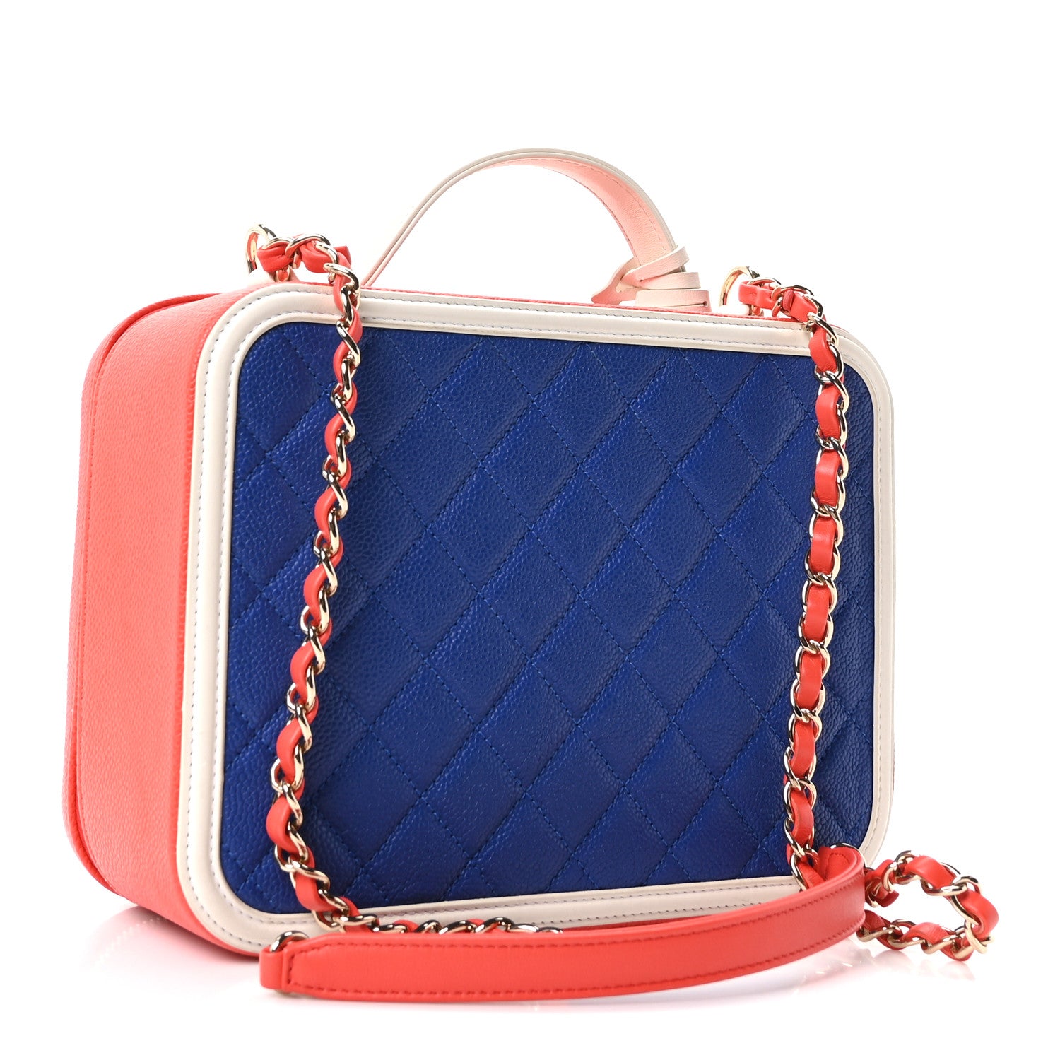 Chanel Caviar Quilted Large CC Filigree Vanity Case Blue White Red 4 of 11