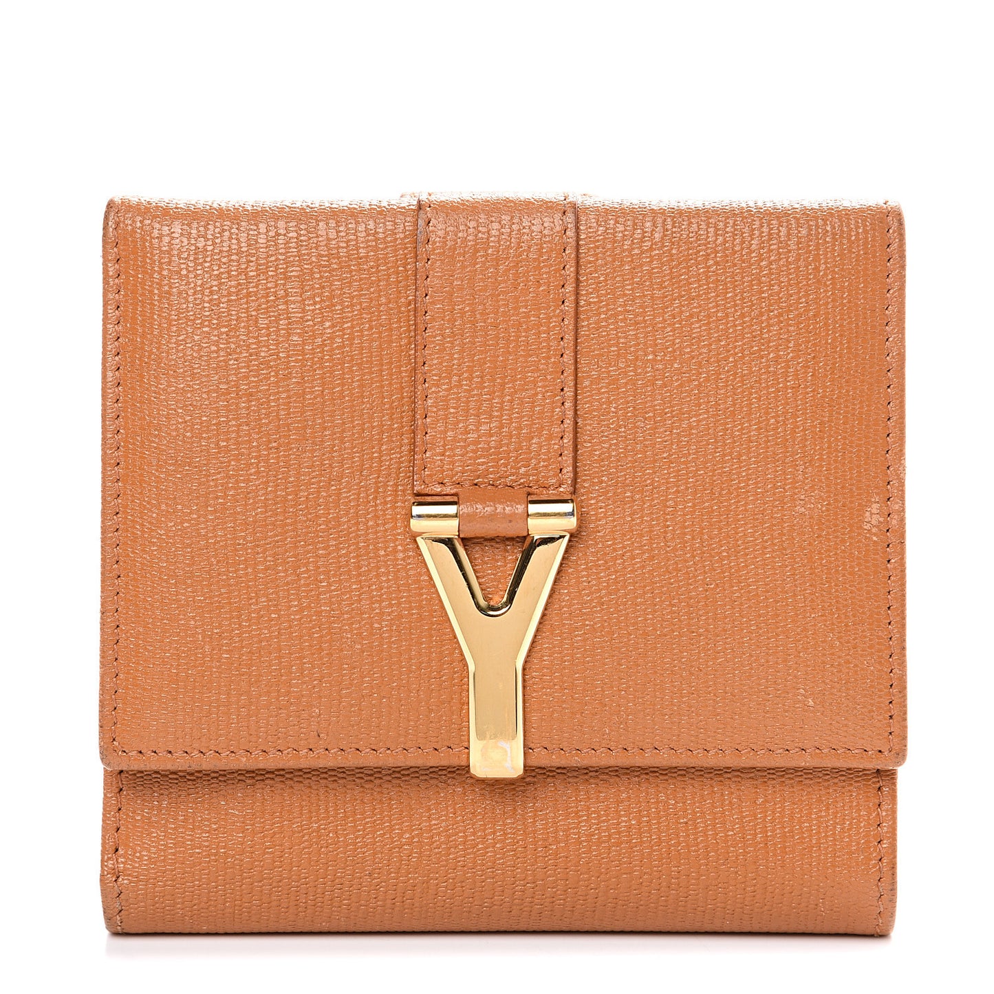 Coated Calfskin Classic Y Compact Wallet Brown