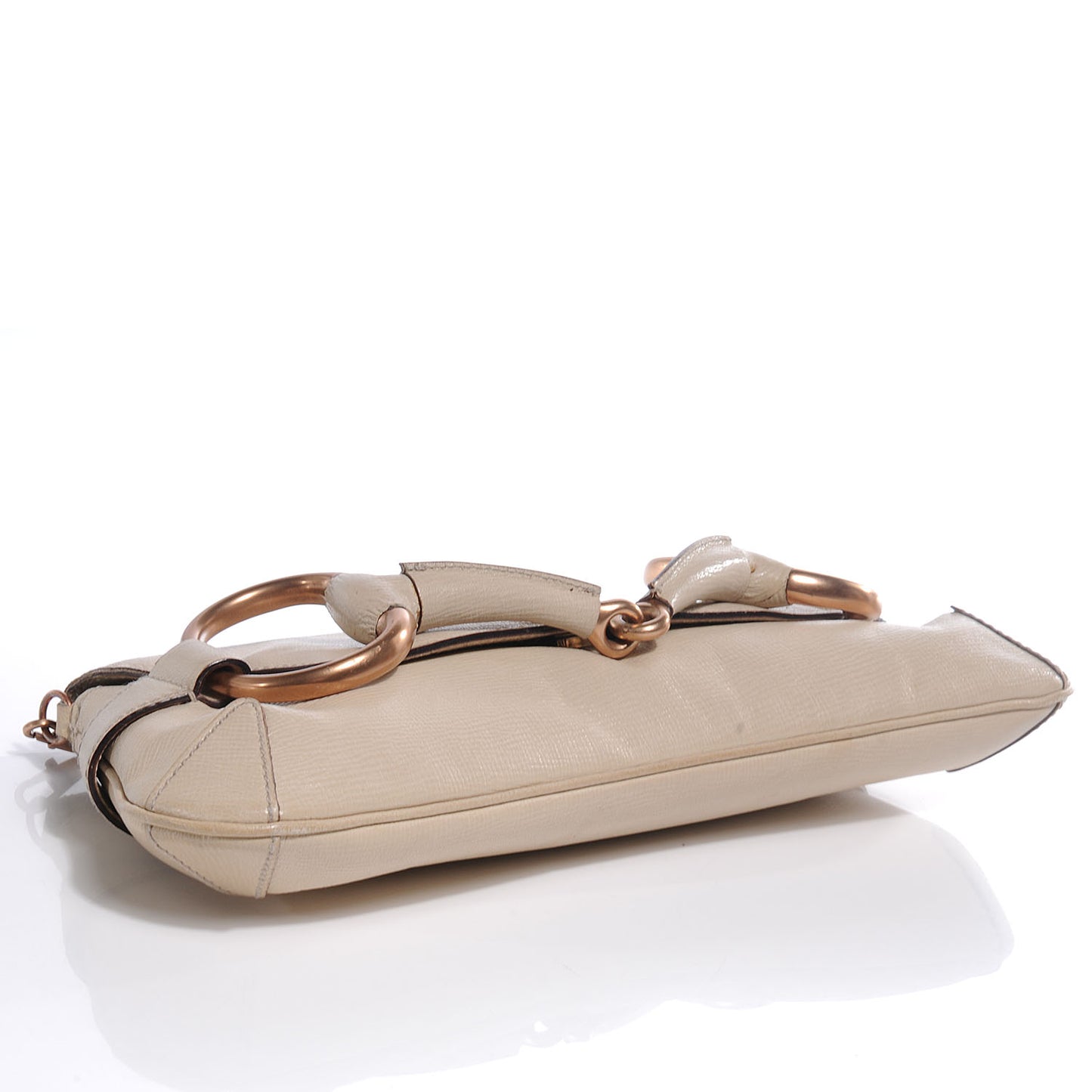 Textured Leather Horsebit Clutch Beige