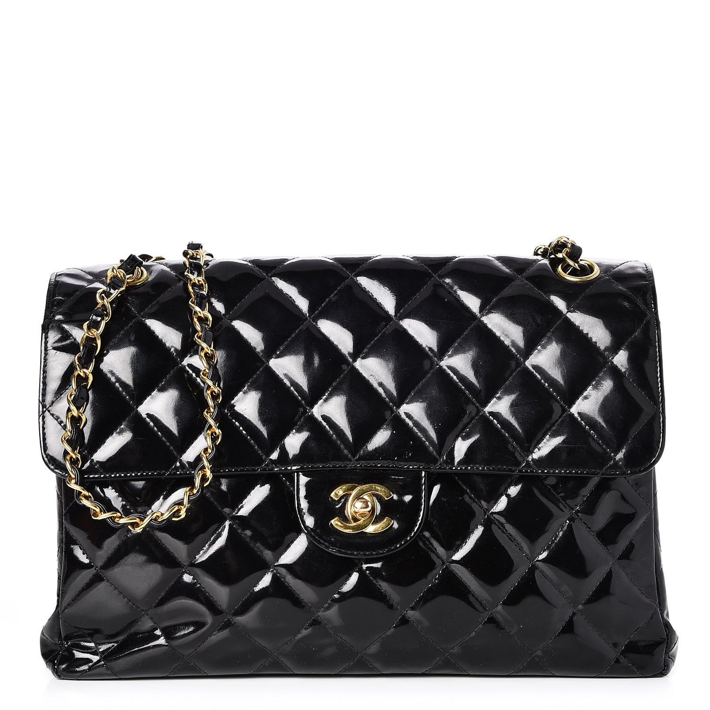 Patent Quilted Jumbo Double Sided Flap Black