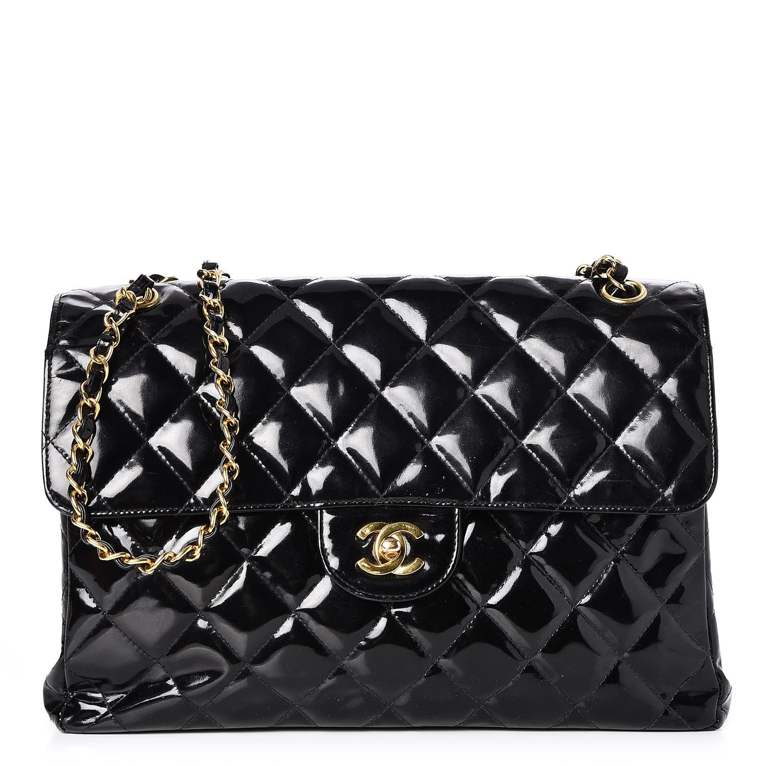 Chanel Patent Quilted Jumbo Double Sided Flap Black 1 of 10