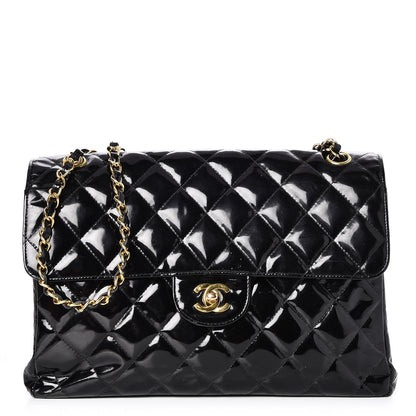 Chanel Patent Quilted Jumbo Double Sided Flap Black 1 of 10