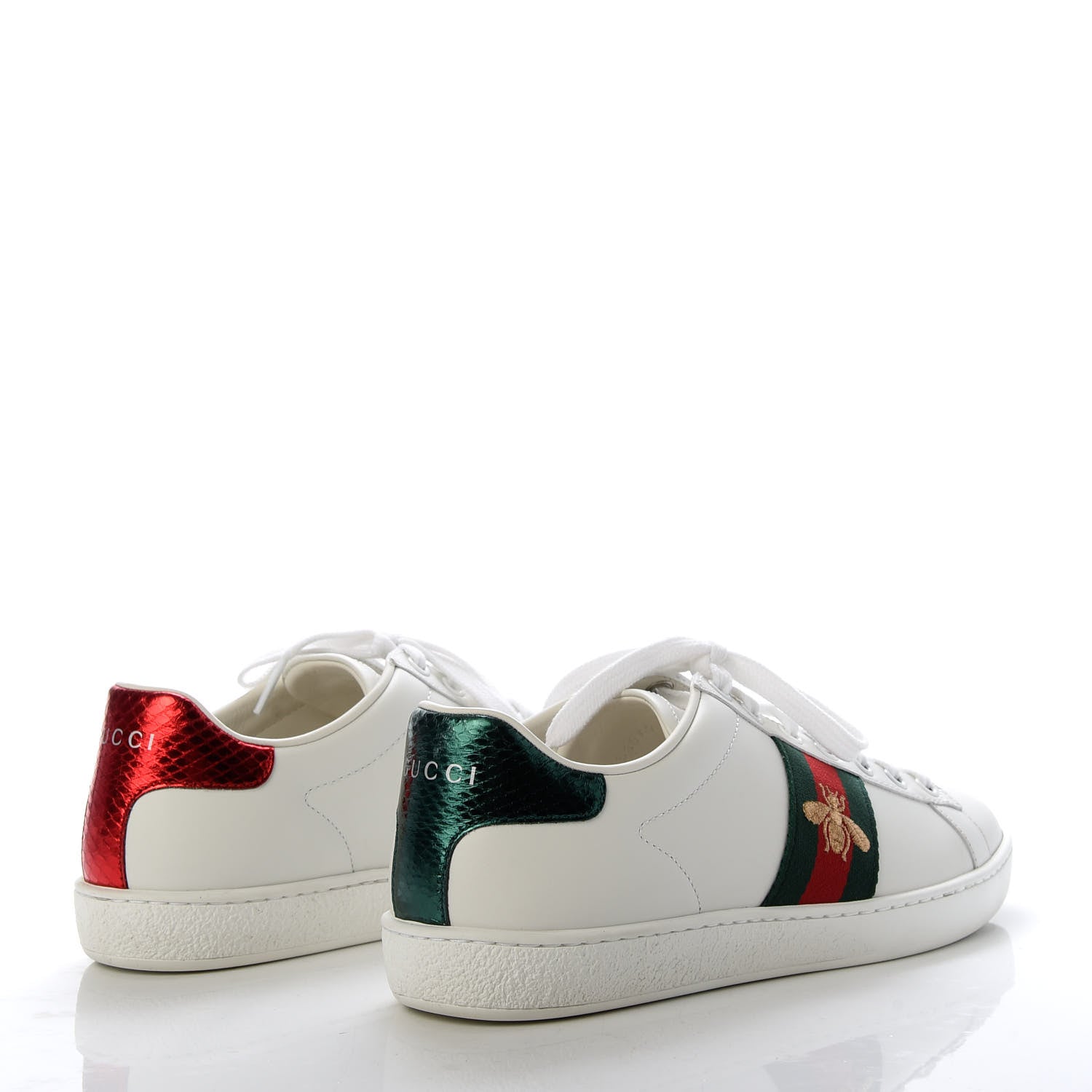 Gucci Calfskin Ayers Bee Embroidered Womens Ace Sneakers 37 White Green 4 of 10