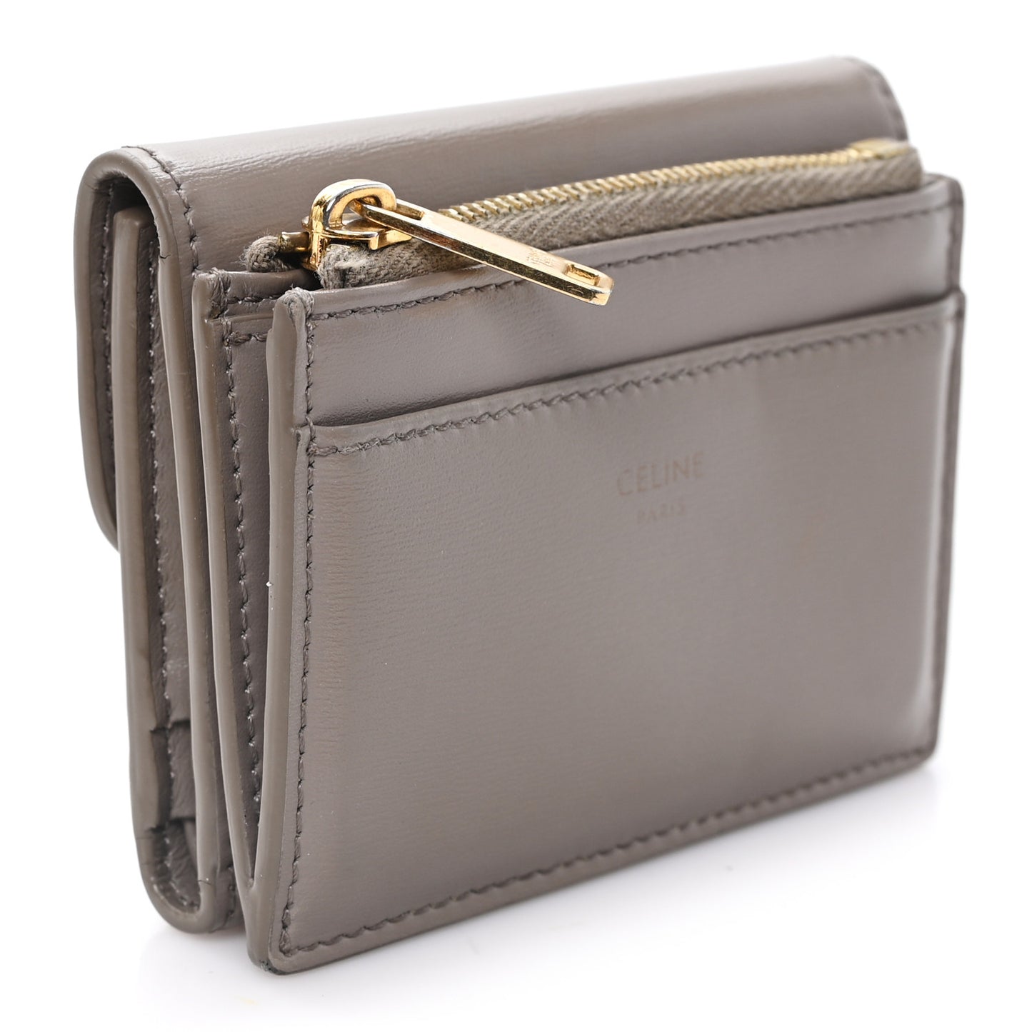 Calfskin Compact Triomphe Wallet With Coin Purse Pebble
