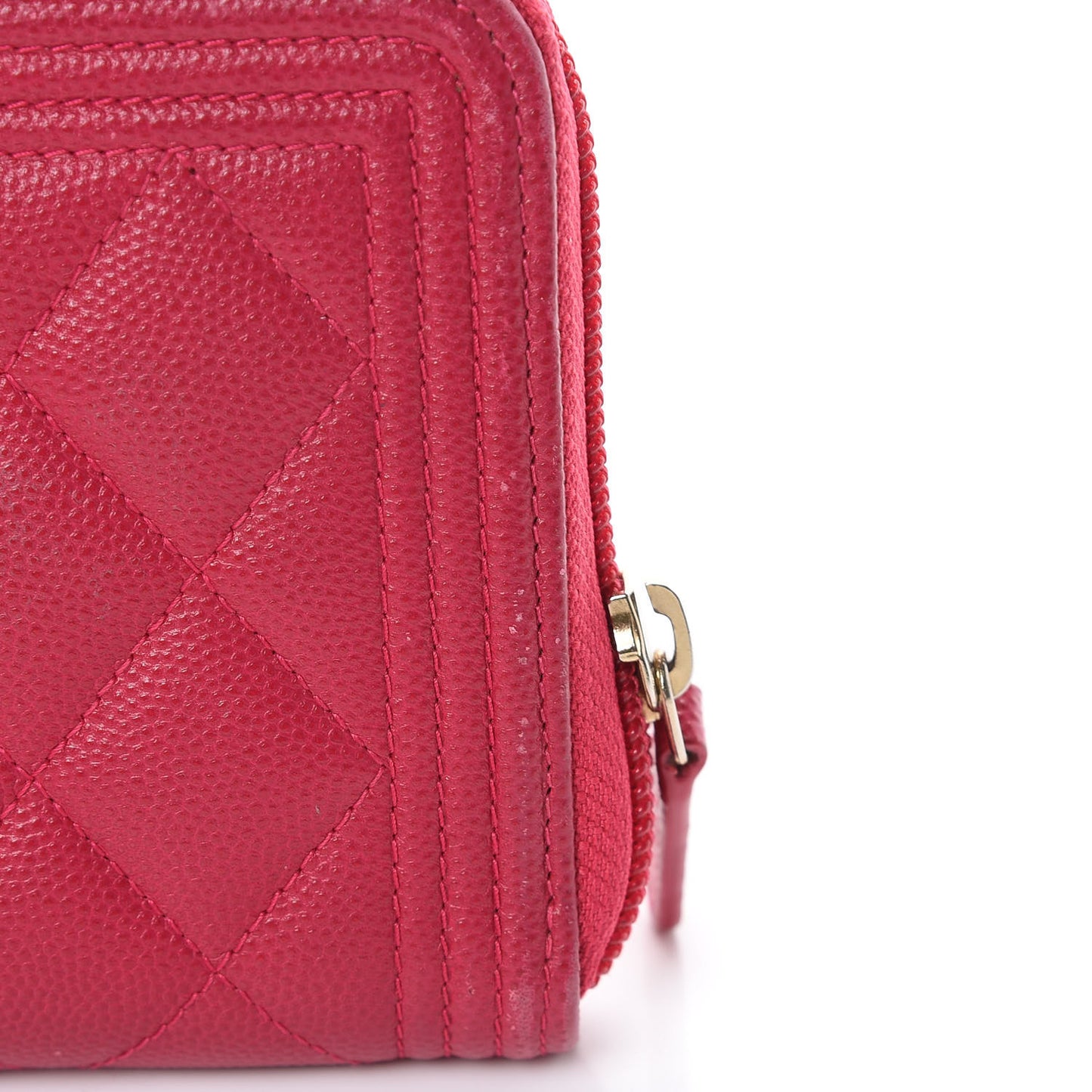 Caviar Quilted Large Boy Zip Around Wallet Fuchsia