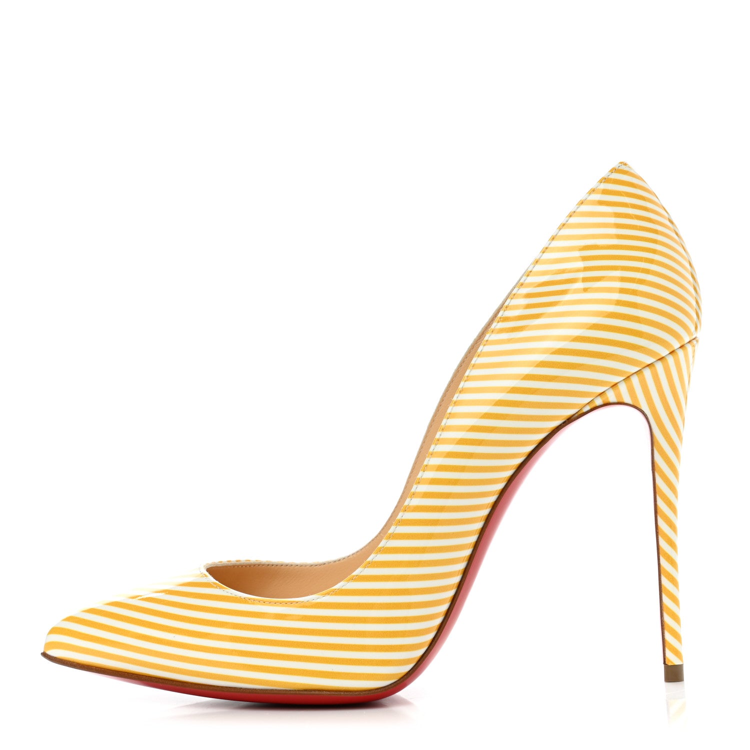 Christian Louboutin Patent Pigalle Follies Stripes 100 Pumps 37.5 Banana White 1 of 8