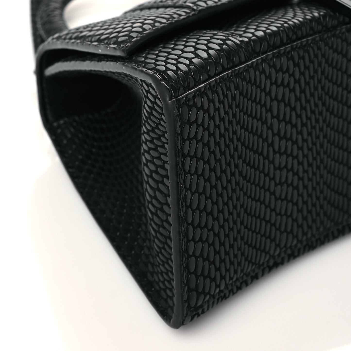 Matte Calfskin Viper Effect Small Hourglass Top Handle Bag Black