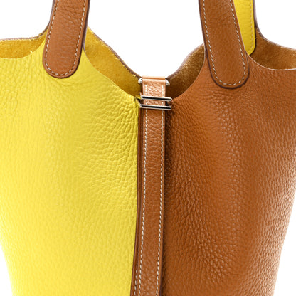 Hermes Taurillon Clemence Casaque Picotin Lock 18 PM Lime Sesame 8 of 11