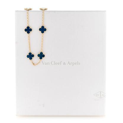 Van Cleef & Arpels 18K Yellow Gold Blue Agate 10 Motifs Vintage Alhambra Necklace 7 of 7