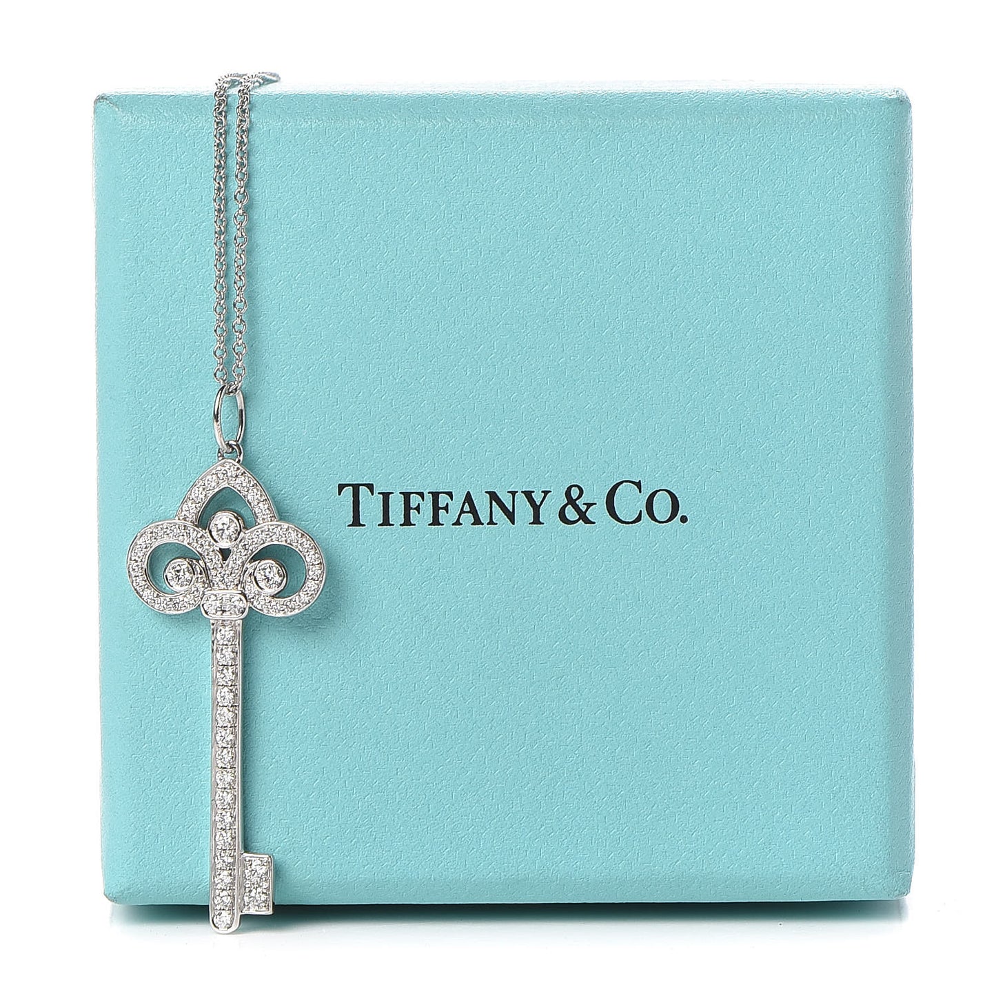 Platinum Diamond .41ct Fleur De Lis Key Pendant Necklace