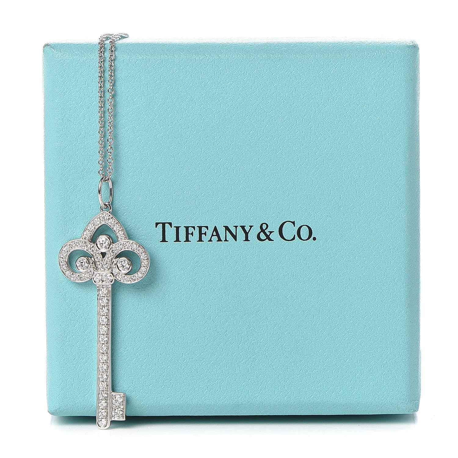 Tiffany Platinum Diamond .41ct Fleur De Lis Key Pendant Necklace 8 of 8