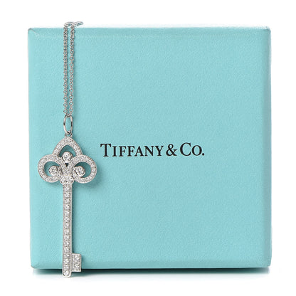 Tiffany Platinum Diamond .41ct Fleur De Lis Key Pendant Necklace 8 of 8