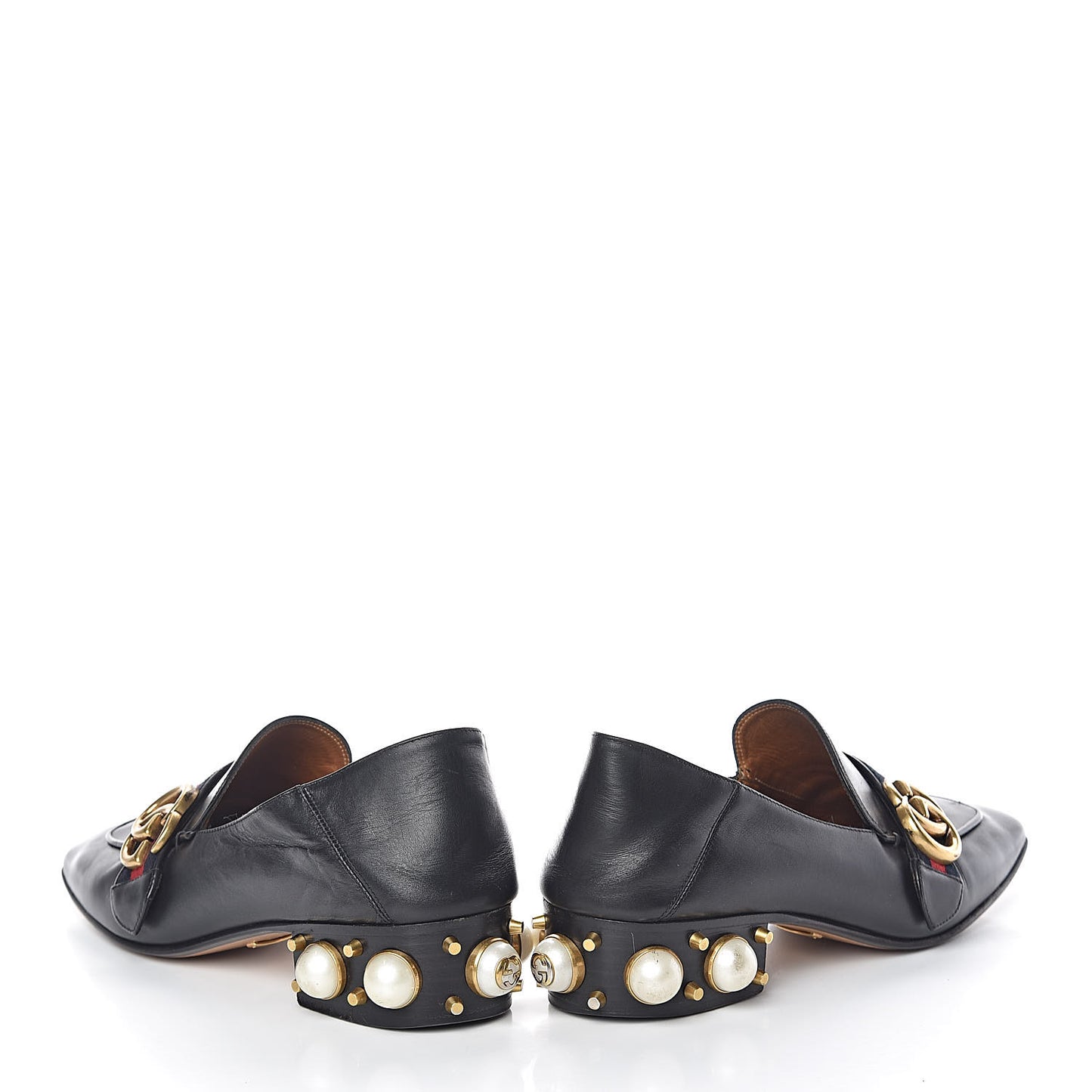 Betis Glamour Calfskin Web Pearl Embellished Peyton 35mm Loafer Pumps 37 Black