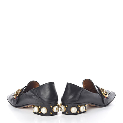 Gucci Betis Glamour Calfskin Web Pearl Embellished Peyton 35mm Loafer Pumps 37 Black 9 of 22