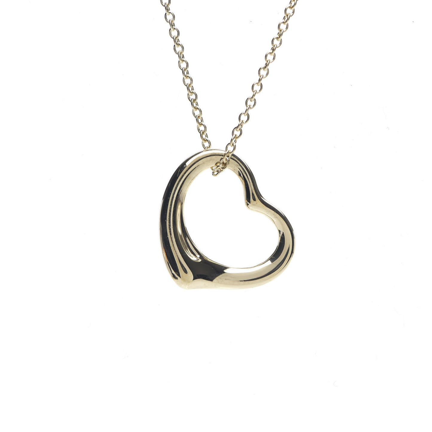 18K Yellow Gold 16mm Elsa Peretti Open Heart Pendant Necklace