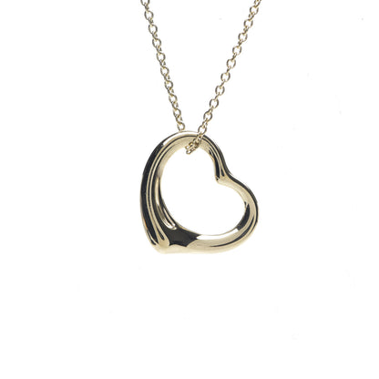 Tiffany 18K Yellow Gold 16mm Elsa Peretti Open Heart Pendant Necklace 3 of 5