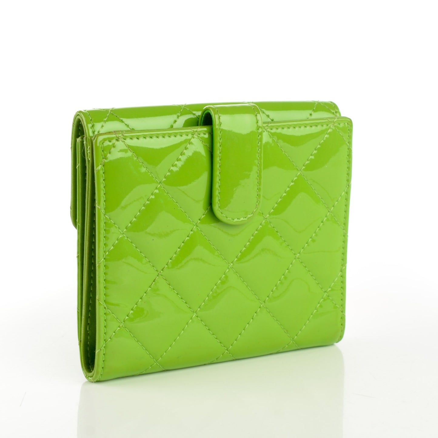 Patent Quilted Brilliant Compact Wallet Light Green