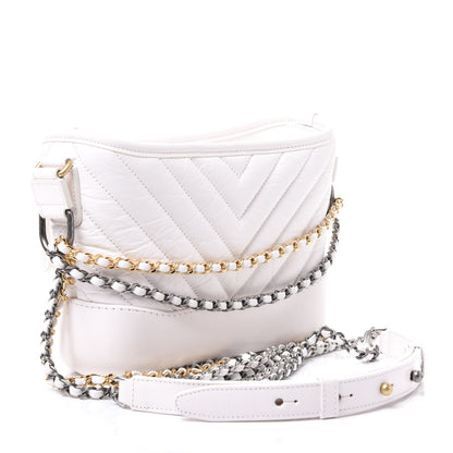Chanel Aged Calfskin Chevron Quilted Small Gabrielle Hobo White 2 of 9